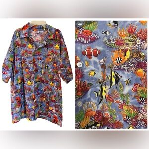 Tropical Connection Hawaiian Men’s Shirt Sz M Bright Fish Coral Vacation USA Vtg